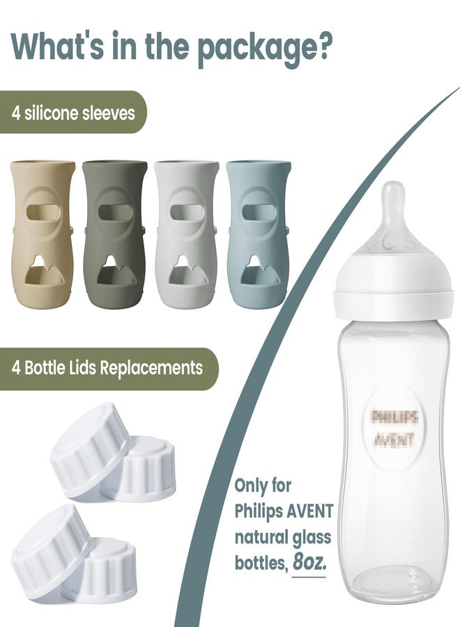 مجموعة من 4 أغطية سيليكون من Joxodak لزجاجة Philips Avent Natural الزجاجية، غطاء سيليكون صالح للطعام و4 أغطية سفر بديلة (أزرق داكن + أخضر داكن + رمادي + بيج، 8 أونصة) - Image 3